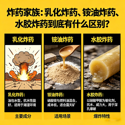 连山炸药家族：乳化炸药、铵油炸药、水胶炸药到底有什么区别？